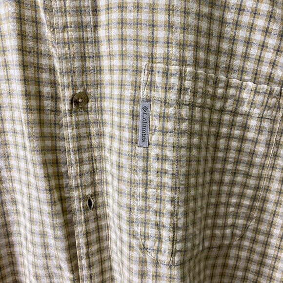 Columbia Men's Beige & Yellow Plaid Button-Up Short-Sleeve Shirt 100% Cotton - Picture 4 of 4